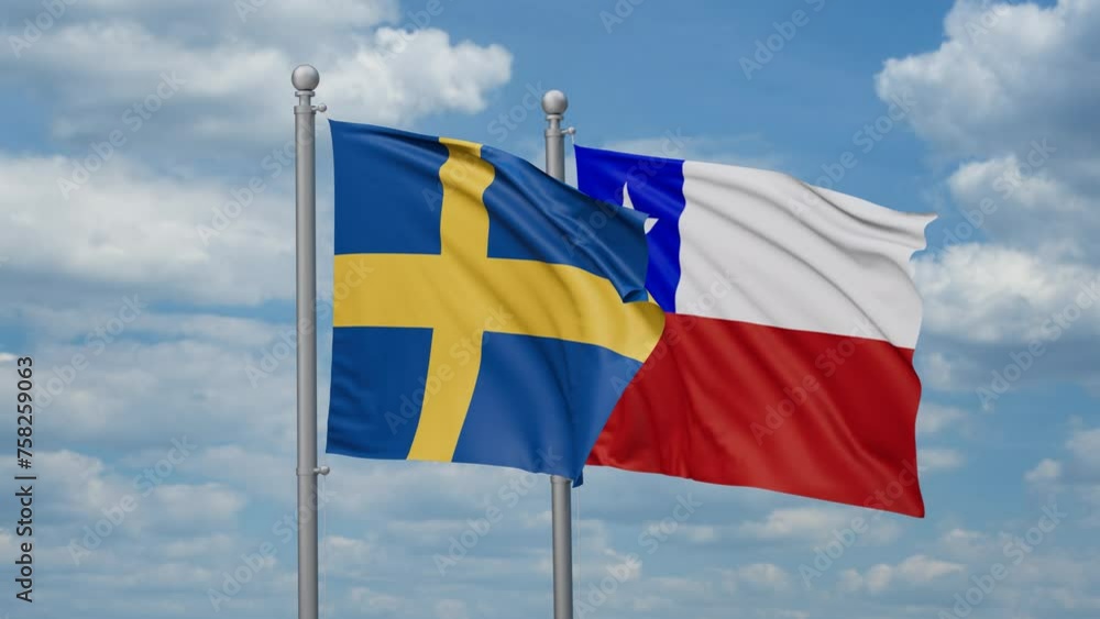 Chile and Sweden two flags waving together, looped video, two country relations concept Chile and Sweden two flags waving together, looped video, two country relations concept