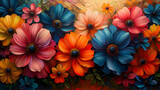 This image captures a stunning array of brightly colored flowers with visible brush strokes and texture