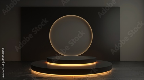 Elegant Podium with Glowing Circle, lux and modern dark abstract