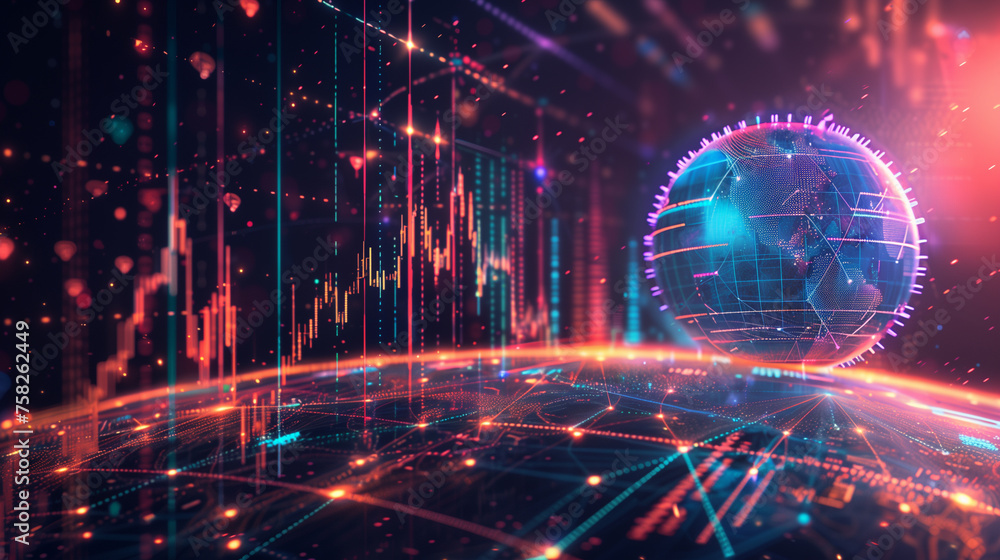 A colorful, abstract image of a globe with a network of lines surrounding it A colorful, abstract image of a globe with a network of lines surrounding it