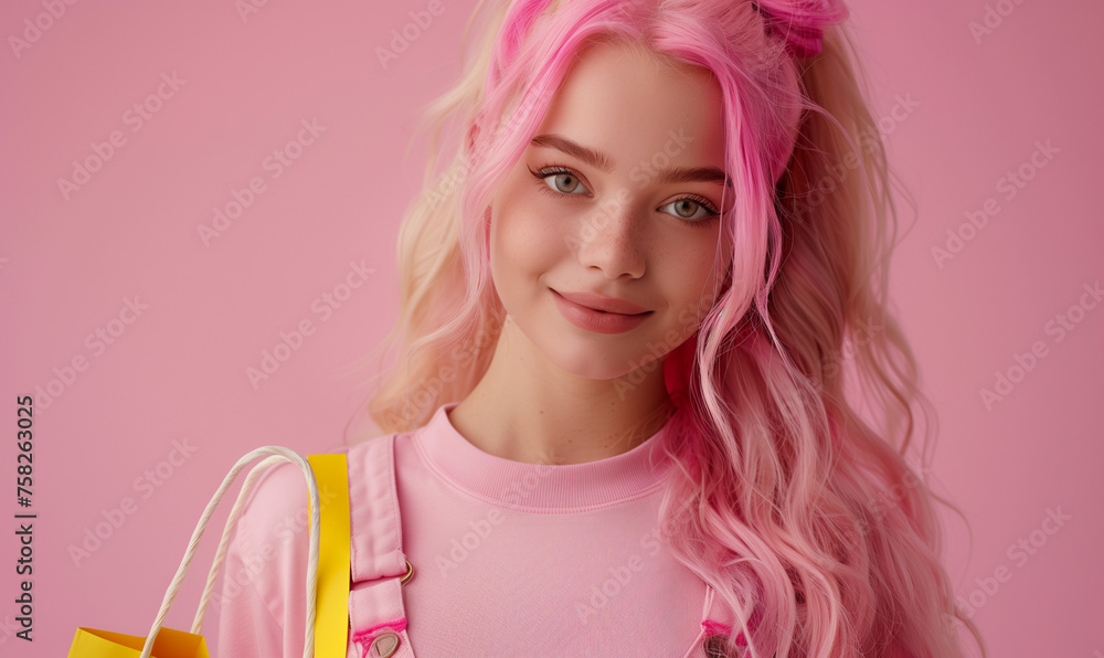 Beauty portrait of young woman with nice makeup on pink background Beauty portrait of young woman with nice makeup on pink background