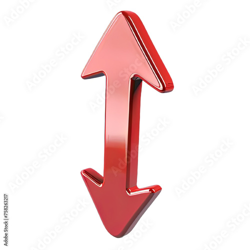 Red 3D Dual-direction Arrow on White or transparent Background. 3D rendering, PNG.