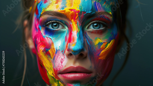 Vibrant Artistry: Woman with Multicolored Painted Face