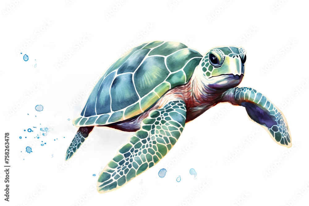 watercolor style white painting isolated A vector sea animal background turtle ocean