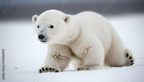 A Polar Bear Cub Playfully Rolling In The Snow