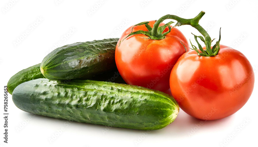 Tomaten und Gurke isoliert auf weißen Hintergrund, Freisteller Tomaten und Gurke isoliert auf weißen Hintergrund, Freisteller