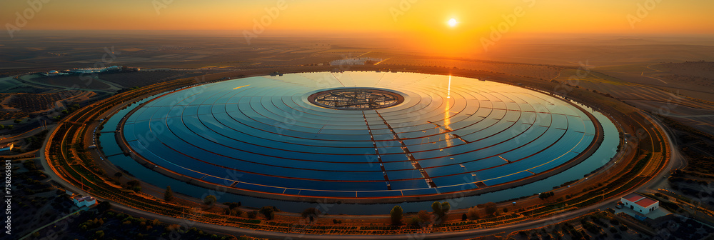 Aerial view of a concentrated solar thermal plant,
Aerial view of a modern concentrated solar power plant power plant