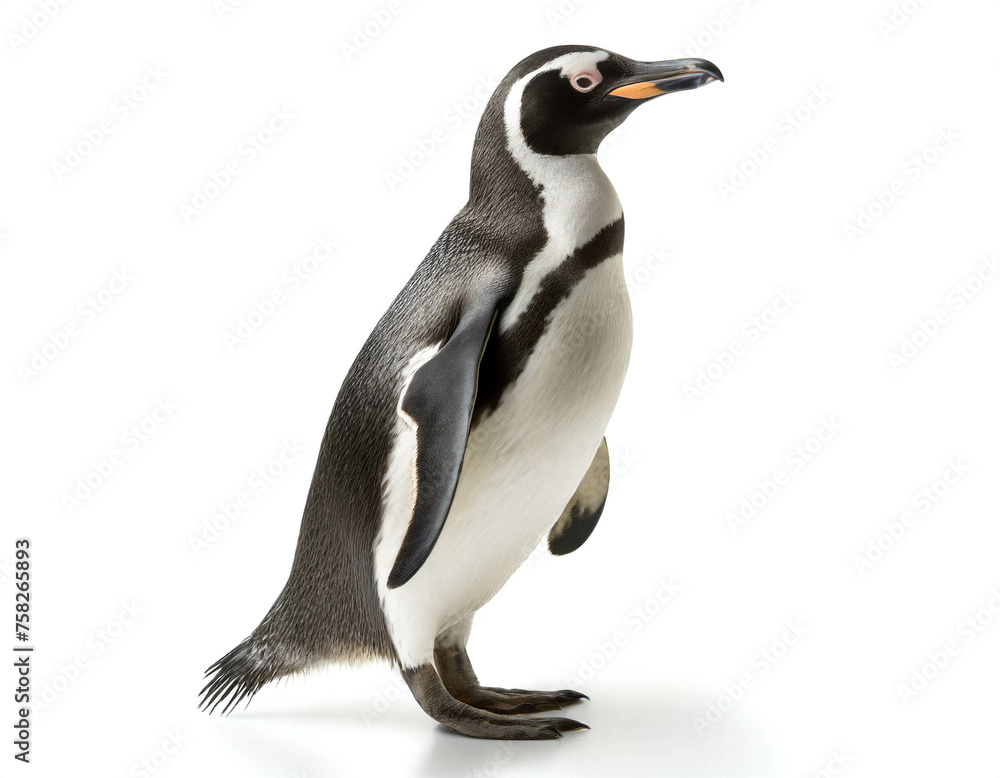Fototapeta premium Pinguin stehend isoliert auf weißen Hintergrund, Freisteller