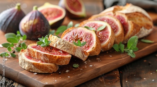 Wooden Cutting Board With Sliced Figs