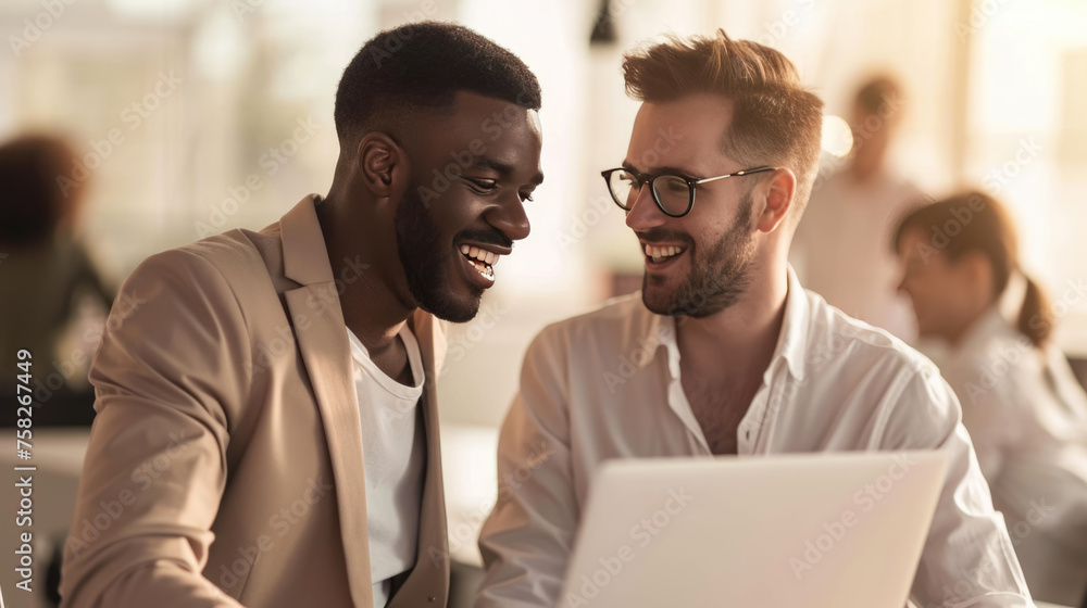 Two coworkers are actively discussing work issues in the office Two coworkers are actively discussing work issues in the office