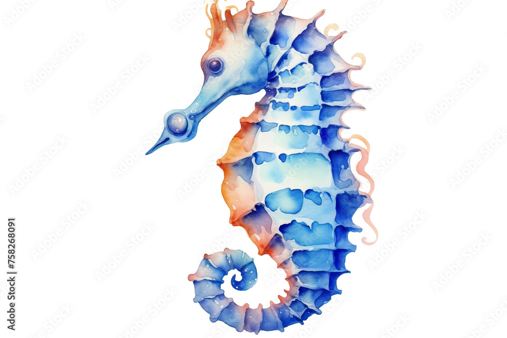bright isolated horse A sea tropical white illustration watercolor aquarium background creature seahorse colorful drawn Hand fish small