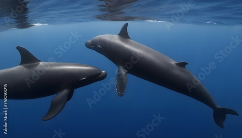 A Pair Of Pilot Whales Swimming Side By Side