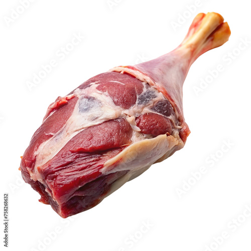 Raw lamb leg isolated on a transparent background.