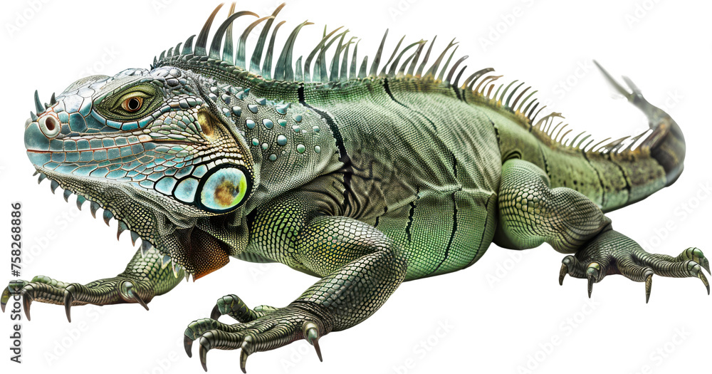 Fototapeta premium Green Iguana - Transparent background, Cut out