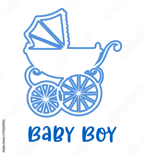 baby boy - pram, strooler, - light blue color - newborn accesory - word - Birth vector graphics for greeting, accessories, baby shower,, sweatshirt, prints, cricut,, sublimation