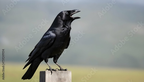 A Crow With Its Beak Pointed Skyward Calling Out