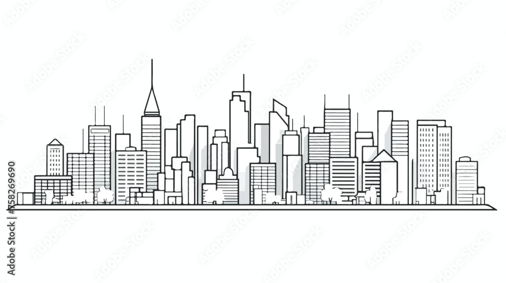 A single line drawing of a city skyline with toweri