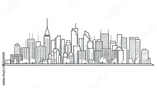 A single line drawing of a city skyline with toweri