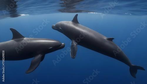 A Pair Of Pilot Whales Swimming Side By Side © Faiza