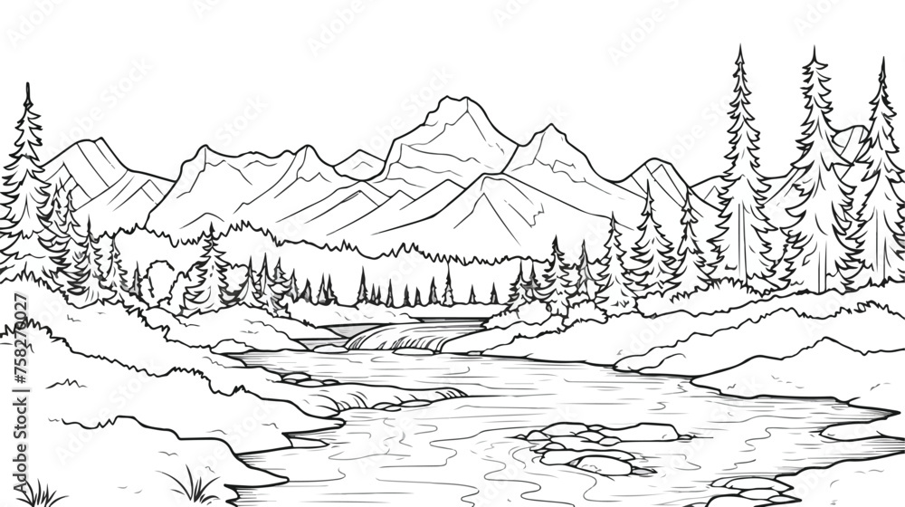 A single line drawing of a flowing river leading to