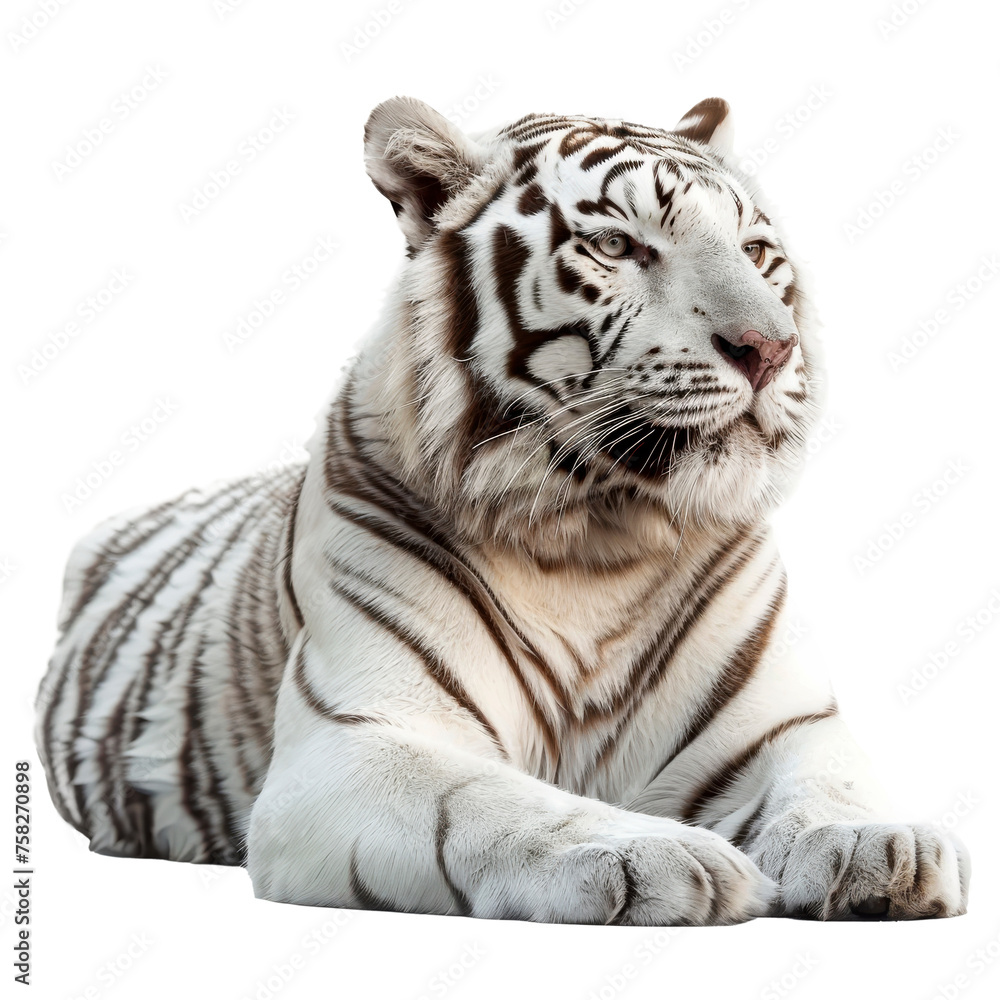 Naklejka premium White Tiger Laying Down - Transparent background, Cut out