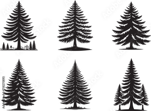 Pine tree silhouette vector illustration set