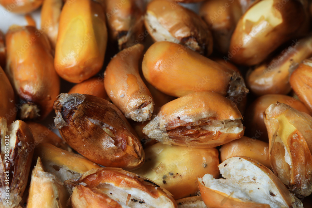 Macro photo of roasted Peruvian corn. Food concept. Macro photo of roasted Peruvian corn. Food concept.