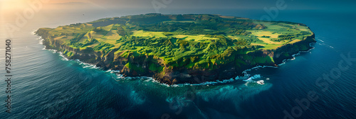 Aerial view of the small volcanic island Vila ,
Wonderful mystical green summer forest landscape with morning mist and sunrise light digital art