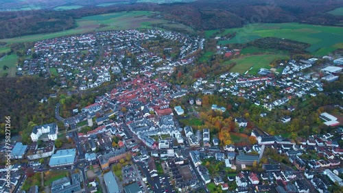 Aerial view of the old town Idstein in Germany on a cloudy noon in autumn photo