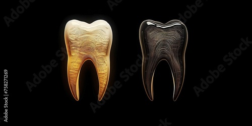 Artistic Representation of Teeth in Gold and Black, Highlighting the Beauty and Complexity of Dental Health and Aesthetics, Generative AI