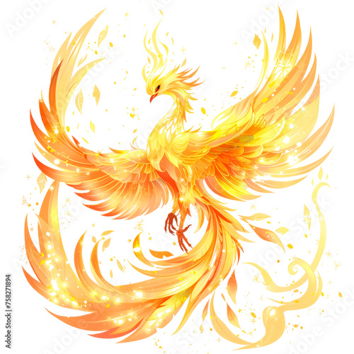 Golden flame phoenix - Transparent background, Cut out