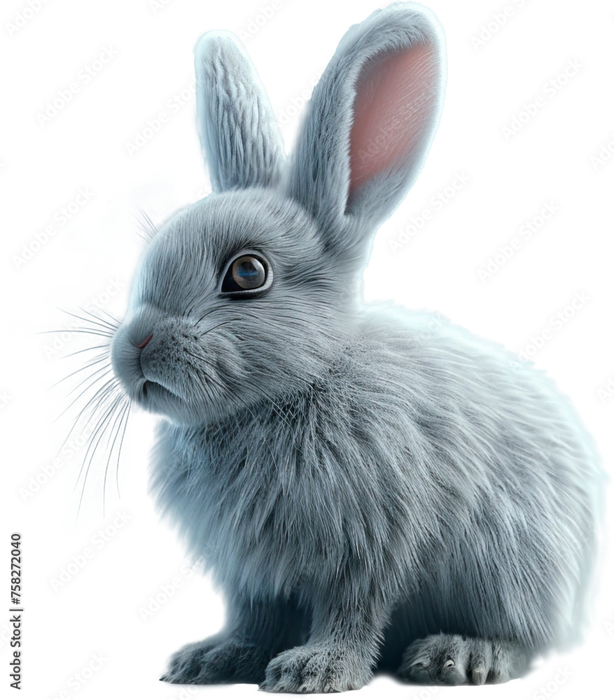 Obraz premium Gray Rabbit Sitting - Transparent background, Cut out