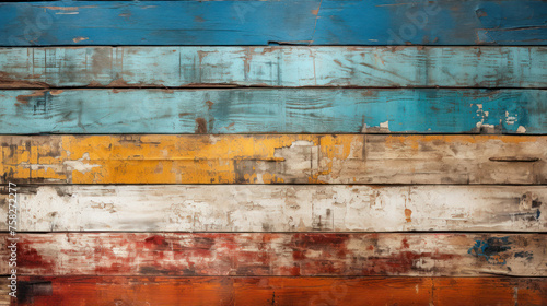Wallpaper Mural Old wood planks texture background, vintage worn color painted boards, rough grungy wooden wall. Concept of crack, grunge, multicolored pattern Torontodigital.ca