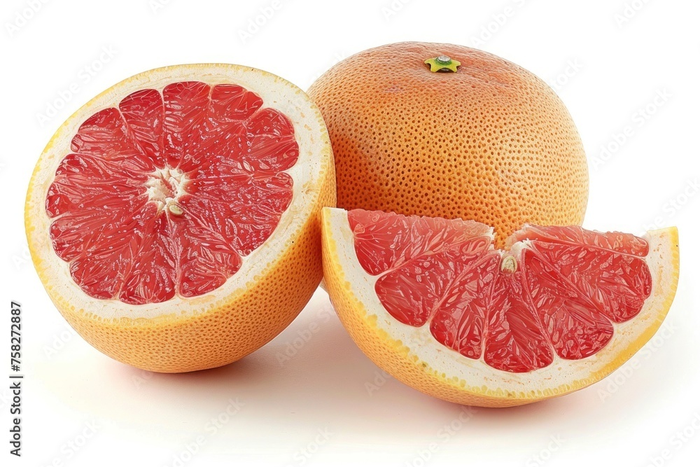 Sliced and whole grapefruit isolated on white background, Closeup Sliced and whole grapefruit isolated on white background, Closeup