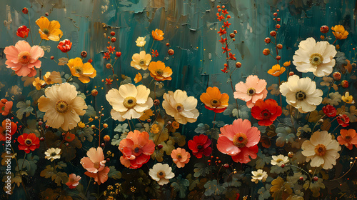 Exquisite and detailed painting of autumn-inspired flowers, with rich tones and textures creating a sense of depth