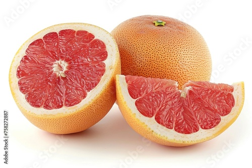Sliced and whole grapefruit isolated on white background, Closeup