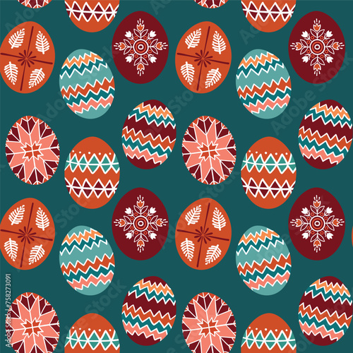  Seamless pattern of traditional  painted Easter eggs