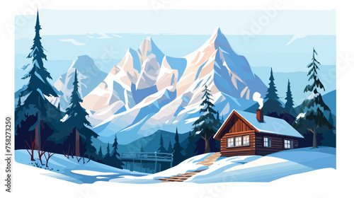 A snowy mountain landscape with a majestic peak and