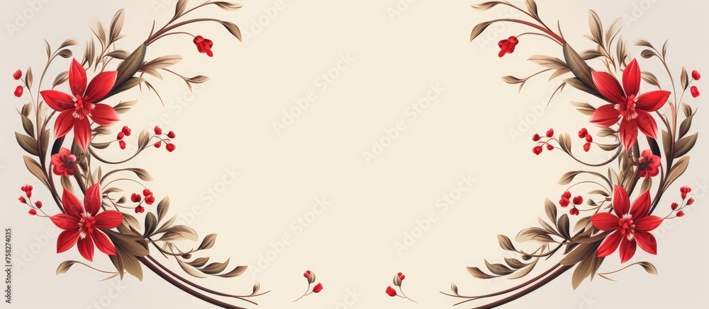Obraz premium Vintage Circular Classic Border with Red Foliage