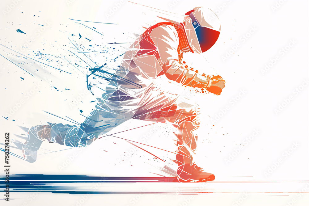 Stylized runner splashing into colorful particles Stylized runner splashing into colorful particles