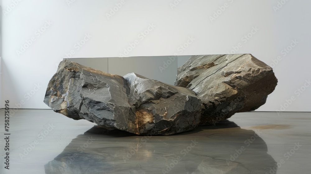 Stone with a mirror. Installation.