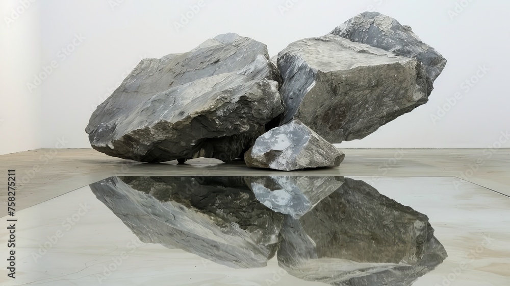 Stone with a mirror. Installation. Stone with a mirror. Installation.