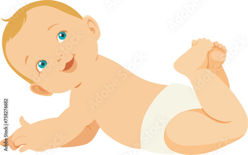 Cheerful baby in diaper illustration