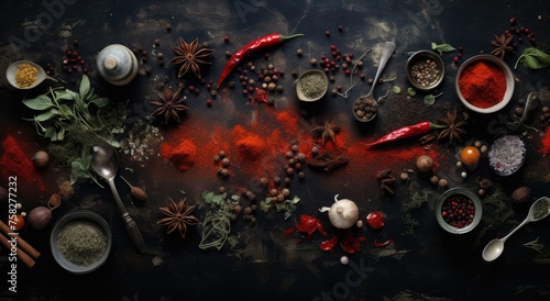 different spices and vegetables are placed on a wooden