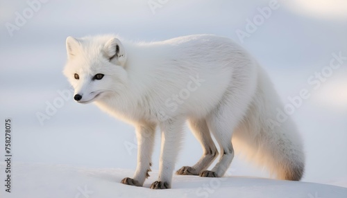 An Arctic Fox With Its Tail Curled Around Its Body