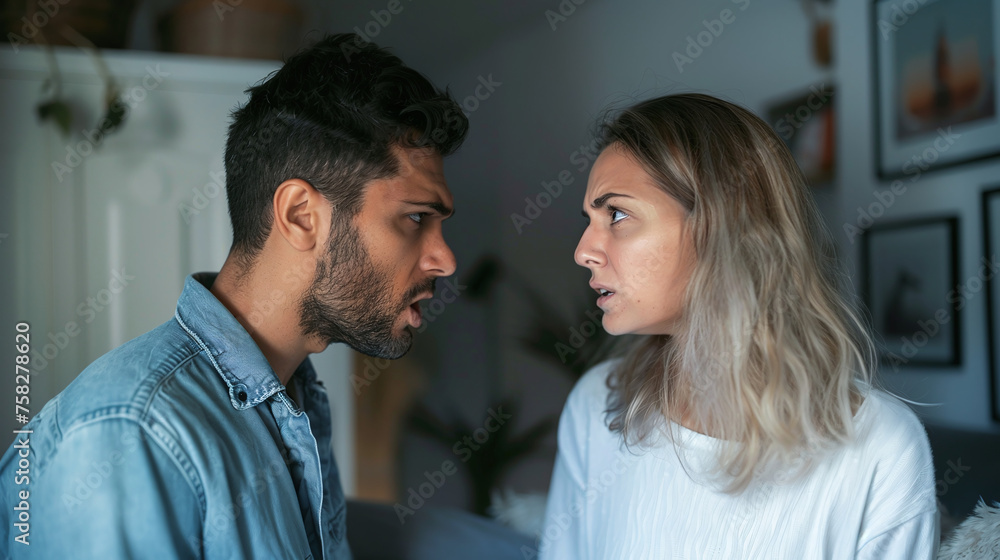 furious husband and wife fighting, arguing, yelling, angry couple, divorce, marriage issues, problems