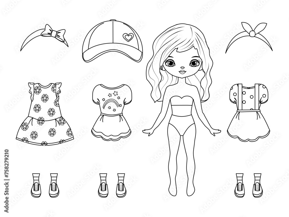 Paper doll clothes. Paper doll outline. Coloring page, Coloring book ...