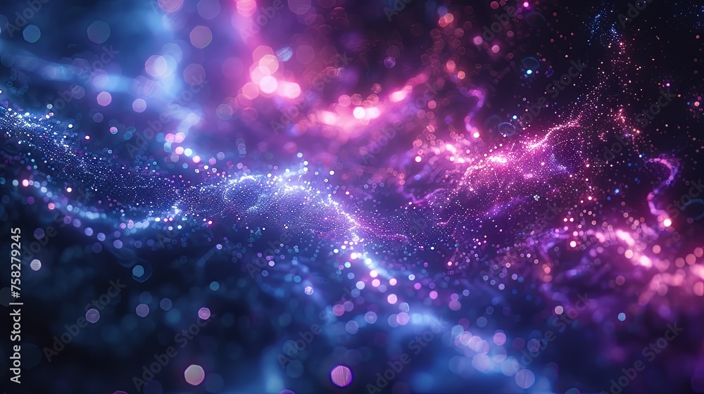 An abstract depiction of network connections with sparkling nodes in blue and pink hues, symbolizing digital communication. - obrazy, fototapety, plakaty 