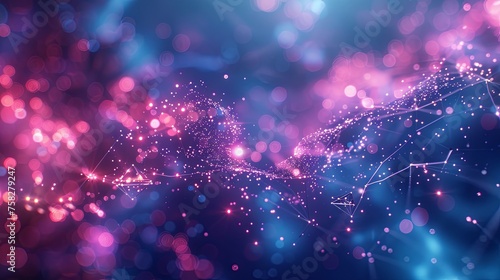 An abstract depiction of network connections with sparkling nodes in blue and pink hues, symbolizing digital communication.