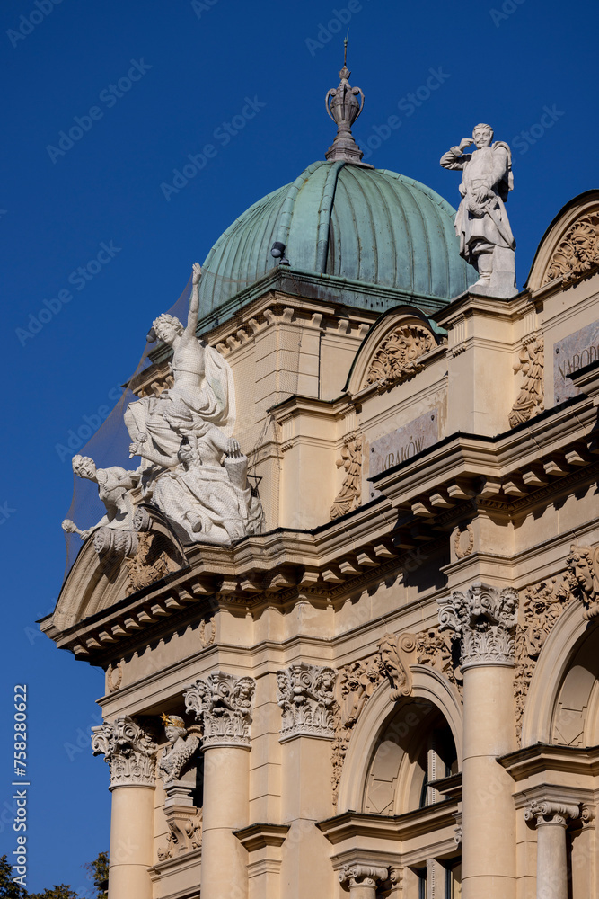 Decorative facade of Juliusz Slowacki Theatre, Krakow, Poland